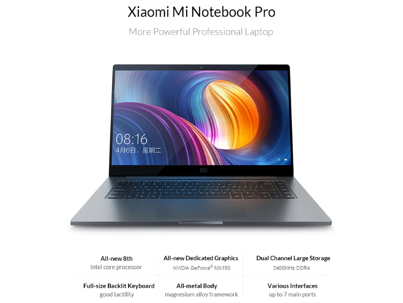 [Код на купона] Xiaomi Mi Notebook Pro - с USB Type C Port