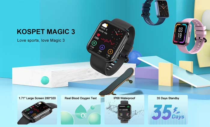 Интелигентен часовник Kospet Magic 3 - Спортен дисплей с широк екран, който може да се носи