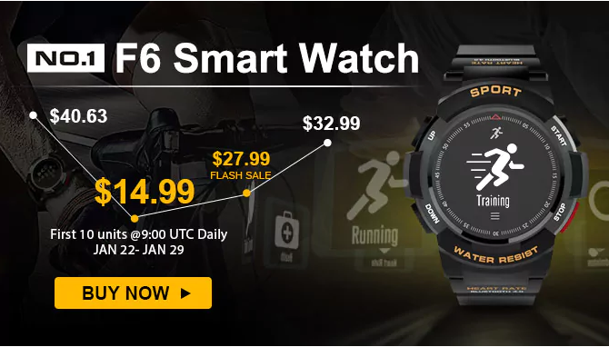 No.1 F6 Smartwatch FLASH ПРОДАЖБА $ 27,99, само за първите 10 единици $ 14,99