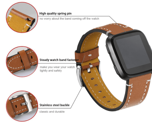 Най-добра кожена каишка Fitbit Versa - водоустойчива лента от естествена кожа